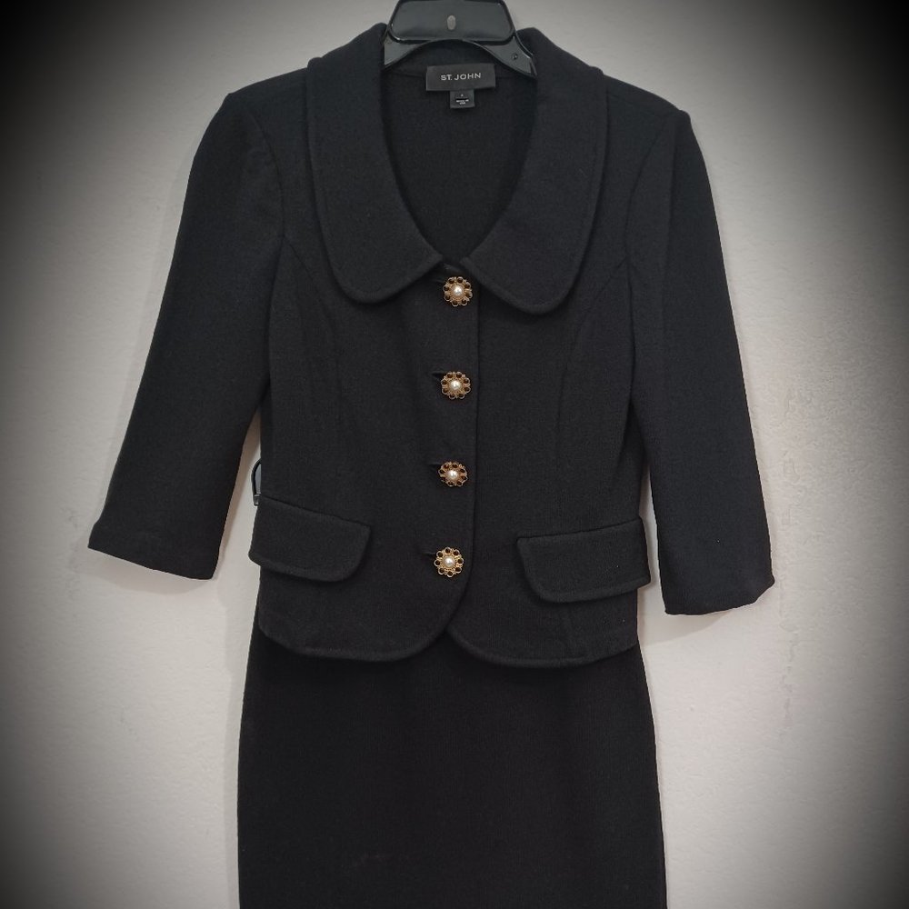 St. John 2pc Evening Jacket & Skirt Suit with Swarovski crystal buttons